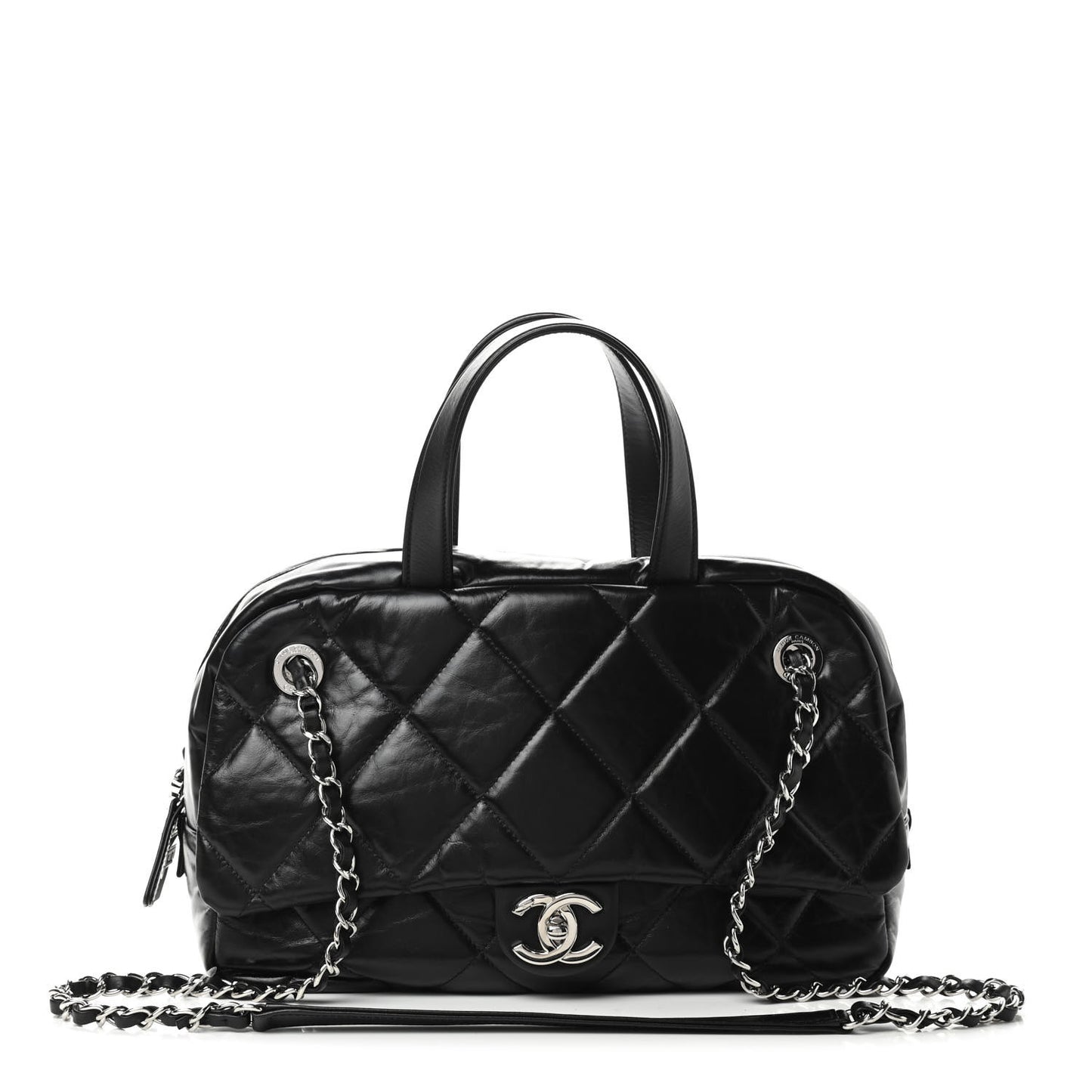 Aged Calfskin Quilted Small Express Bowling Bag Black