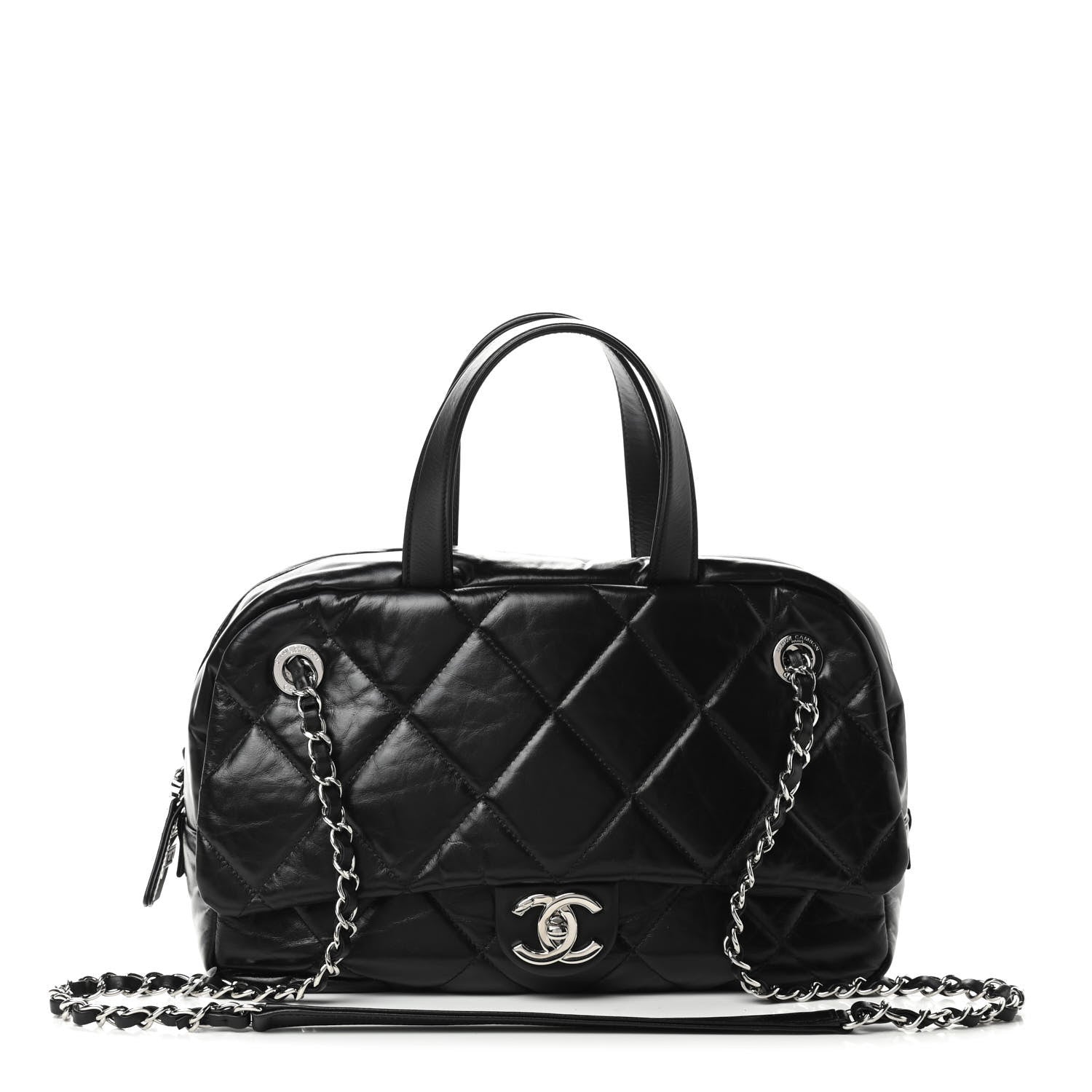 Chanel Aged Calfskin Quilted Small Express Bowling Bag Black 1 of 8