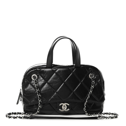 Chanel Aged Calfskin Quilted Small Express Bowling Bag Black 1 of 8