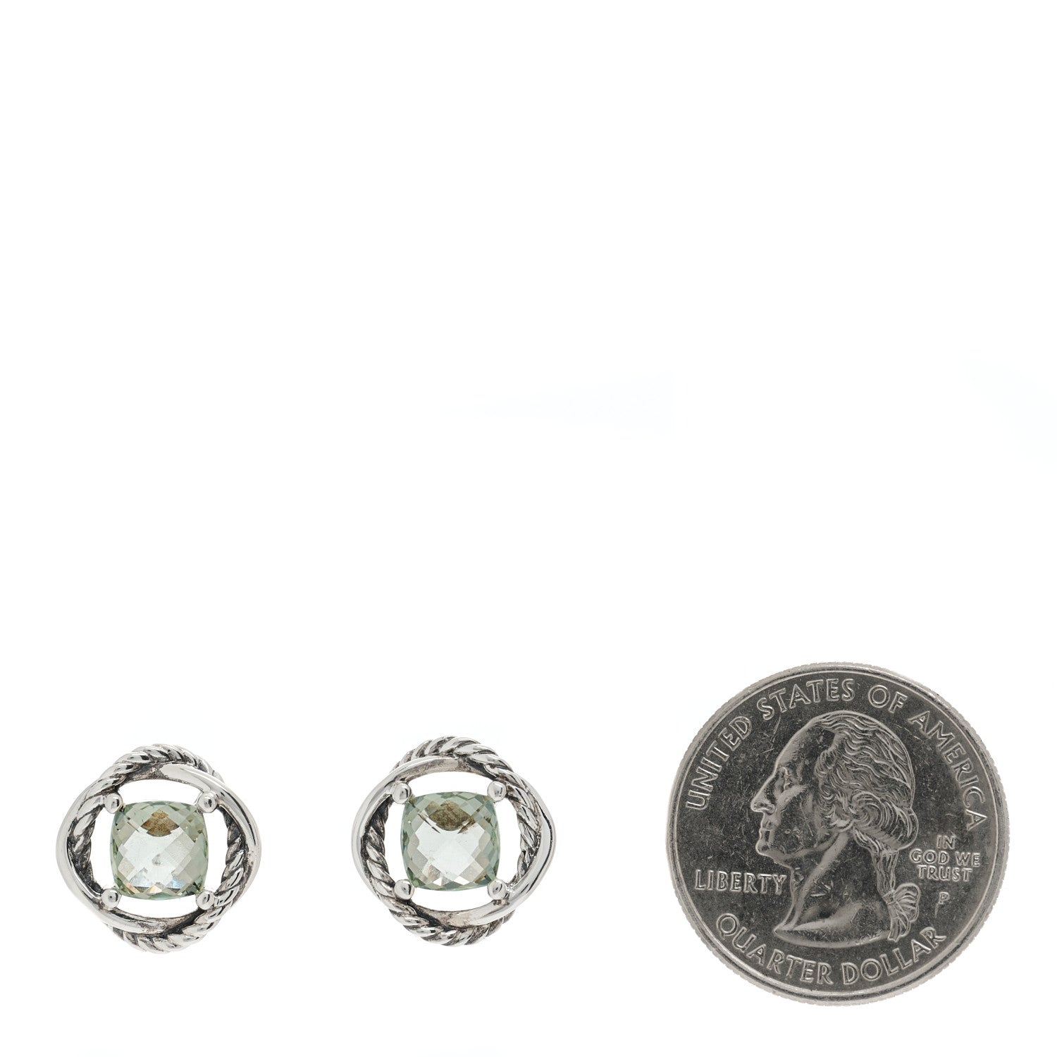 David Yurman Sterling Silver Prasiolite 7mm Infinity Earrings 2 of 4