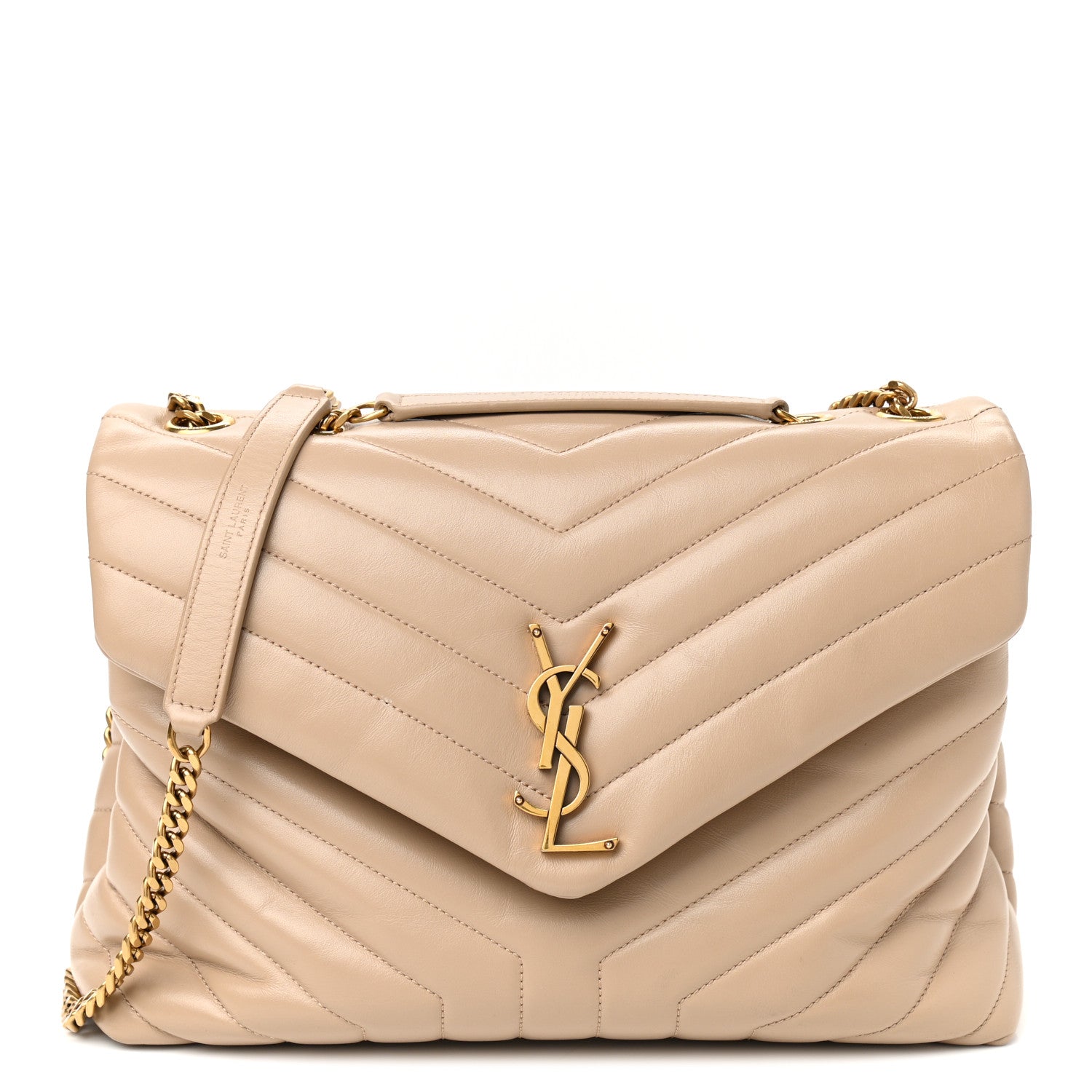 Saint Laurent Calfskin Y Quilted Monogram Medium Loulou Chain Satchel Dark Latte 1 of 15
