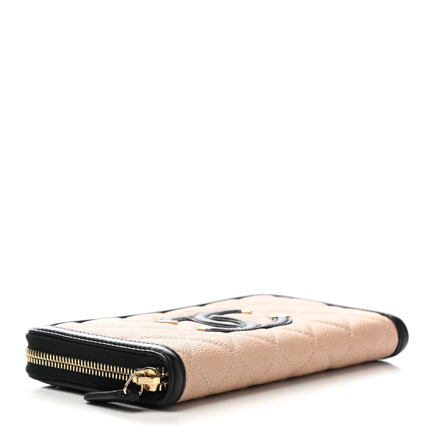 Chanel Caviar Quilted Filigree Zip Around Wallet Beige Black 4 of 9