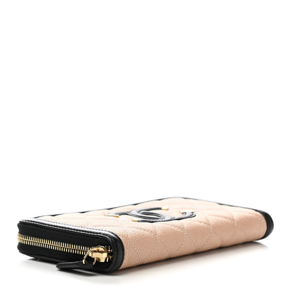Chanel Caviar Quilted Filigree Zip Around Wallet Beige Black 4 of 9