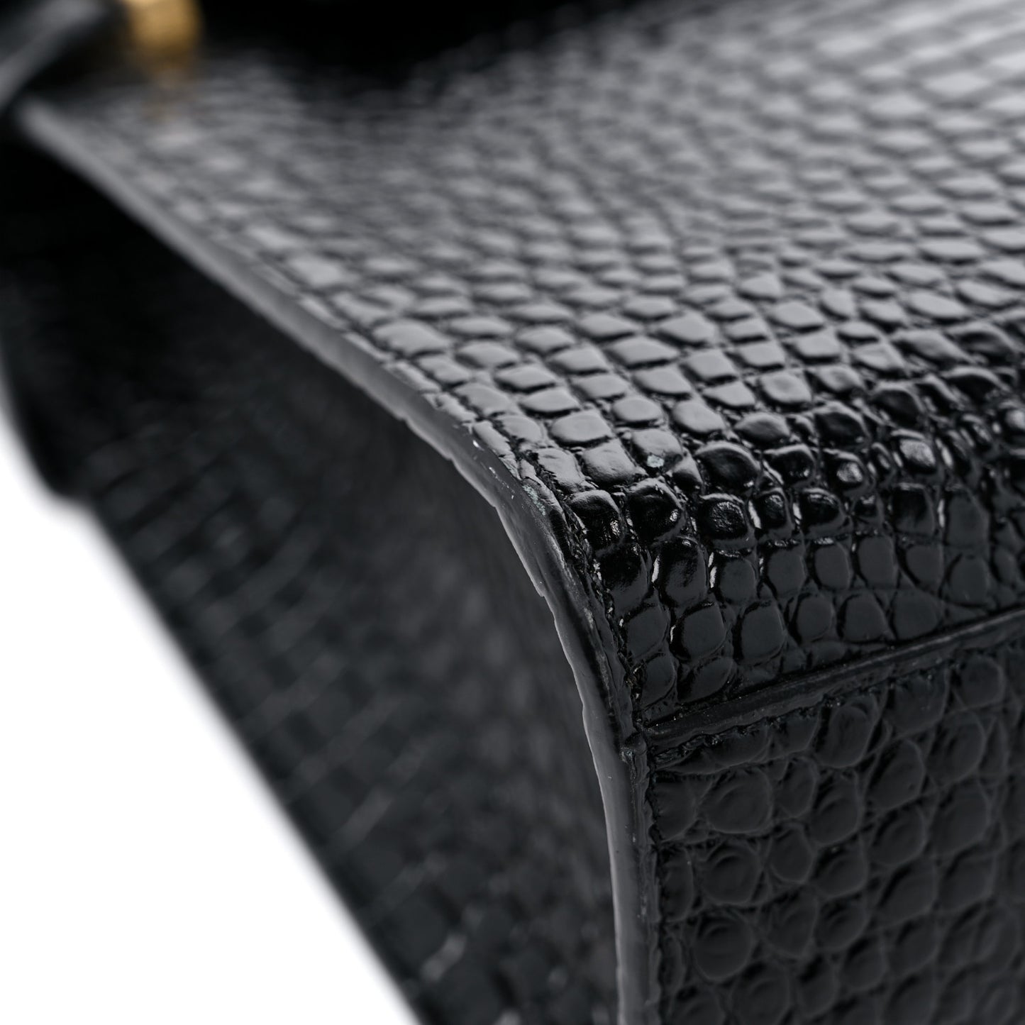 Shiny Calfskin Crocodile Embossed Manhattan Baguette Black