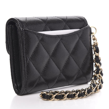 Chanel Caviar Quilted Flap Card Holder Chain Wristlet Black 3 of 9