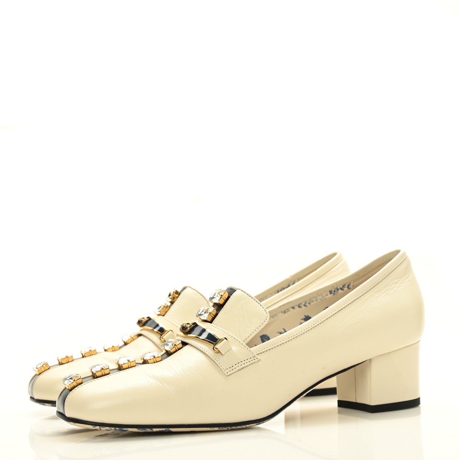 Gucci Goatskin Crystal Mid-Heel Loafer Pumps 40 Ivory 3 of 9