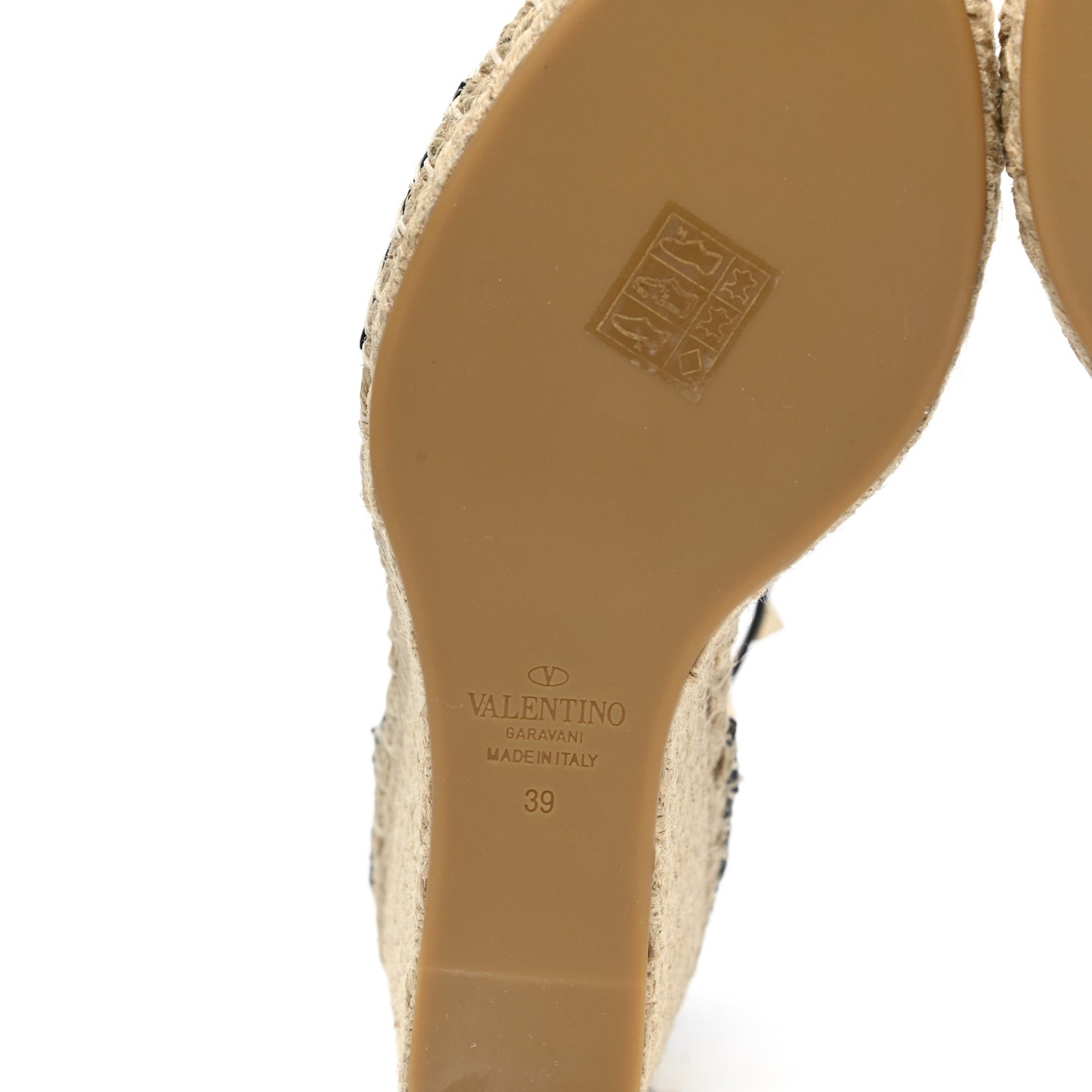Grained Calfskin Rockstud Ankle Strap Espadrille 15/105mm Wedge Sandals 39 Black Light Cuir Natural