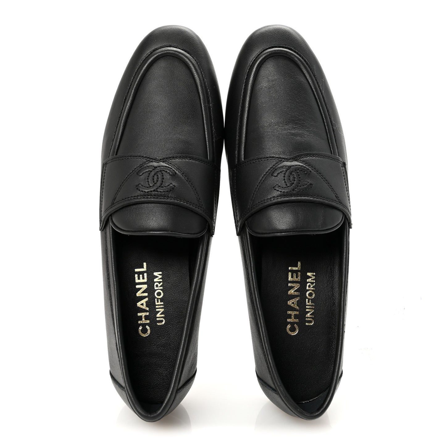Lambskin Womens Stitched CC Loafers 35 Black