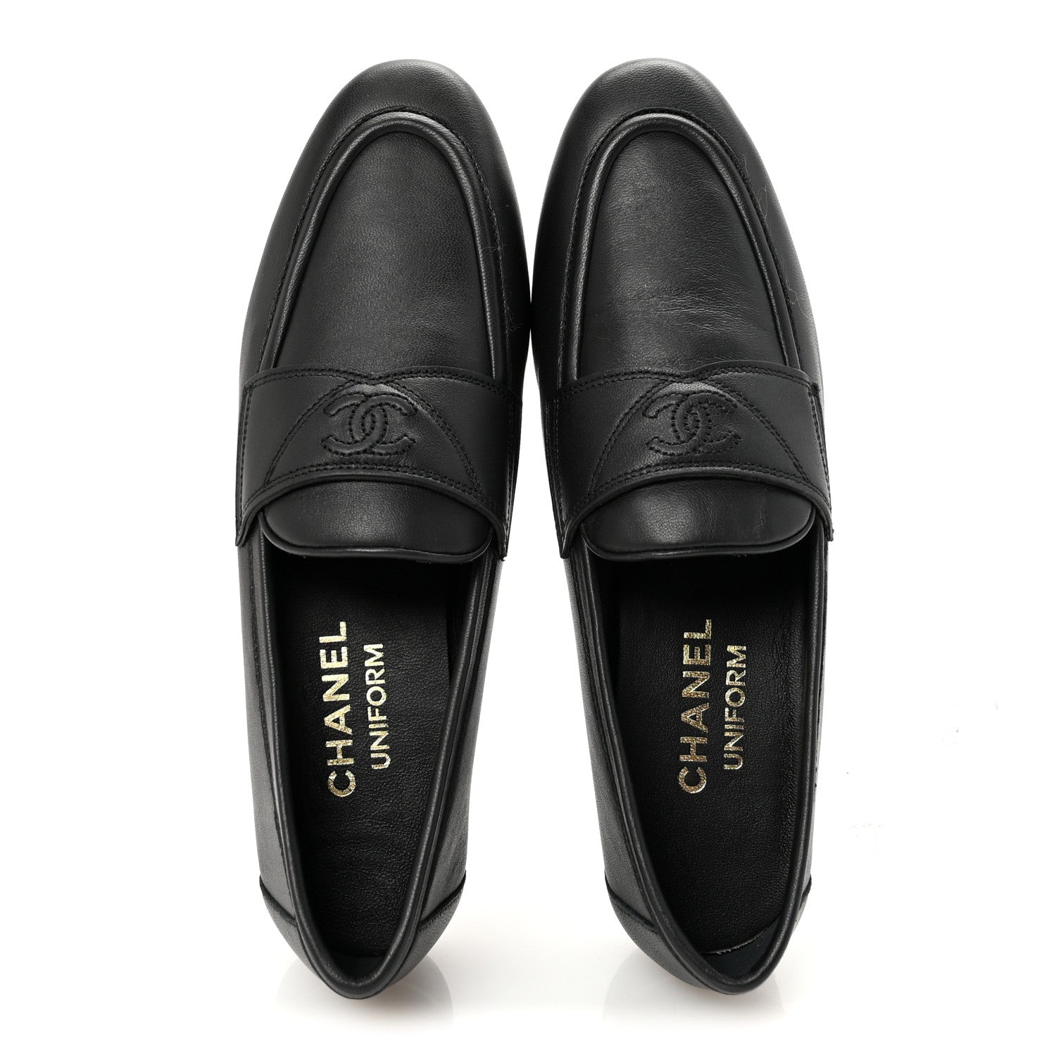 Chanel Lambskin Womens Stitched CC Loafers 35 Black 2 of 9