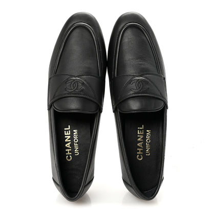 Chanel Lambskin Womens Stitched CC Loafers 35 Black 2 of 9