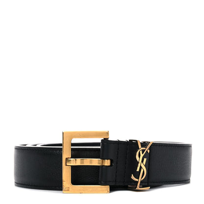 Saint Laurent Smooth Calfskin Monogram Square Buckle Belt 85 34 Black 1 of 9