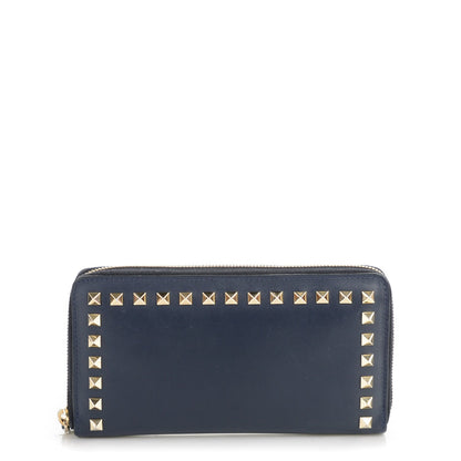 Valentino Garavani Calfskin Rockstud Zip Around Wallet Marine 1 of 11