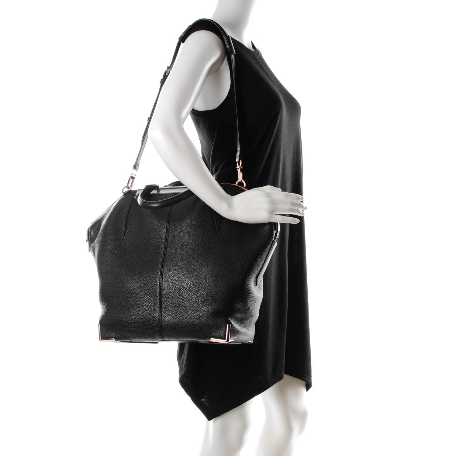 Alexander Wang Pebbled Calfskin Large Emile Black Rose Gold Hardware 2 of 7