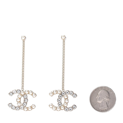 Chanel Crystal Pearl Dazzling Domino Drop Earrings Matte Gold 2 of 5