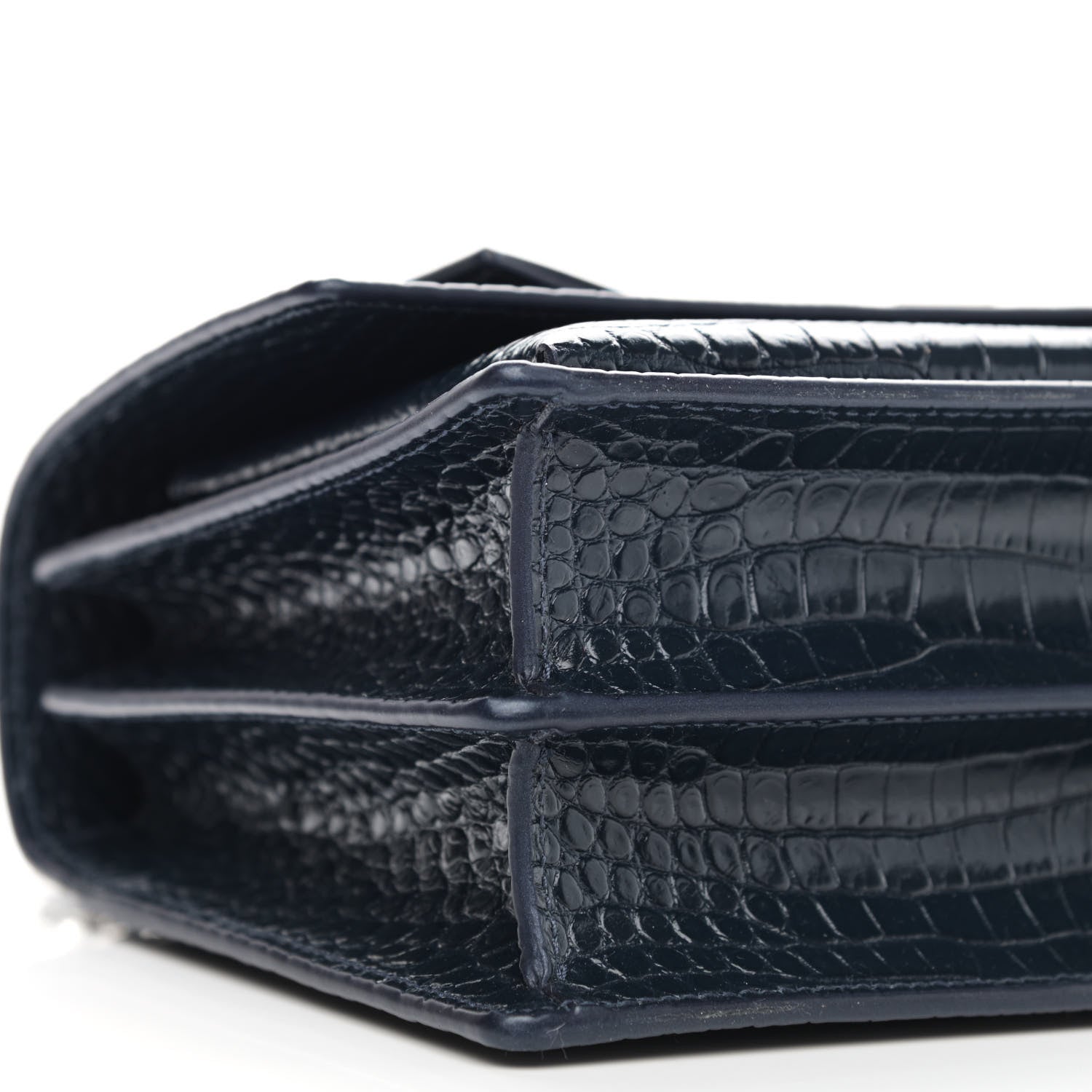 Saint Laurent Calfskin Crocodile Embossed Medium Monogram Sunset Navy 9 of 10