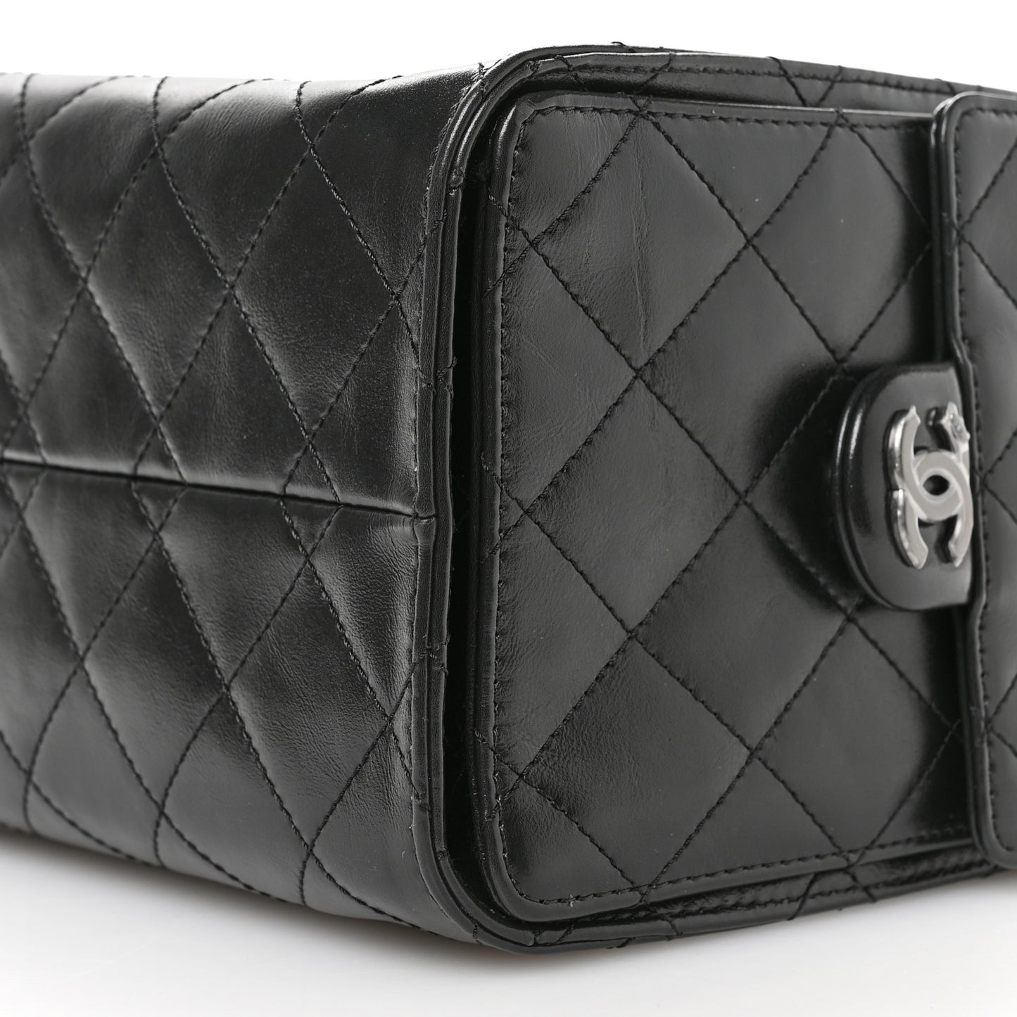 Shiny Crumpled Calfskin Quilted Small Chanel 25 Handbag Black