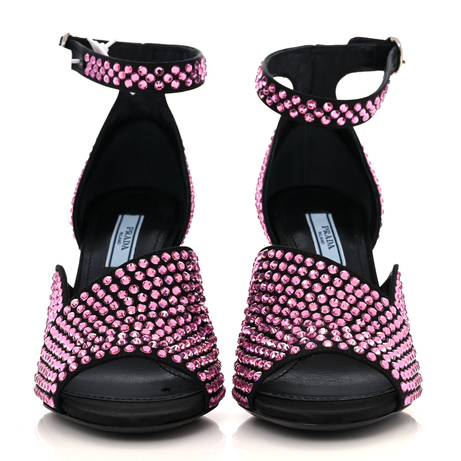 Prada Satin Crystal Ankle Wrap 105mm Sandals 37 Rosa 2 of 8