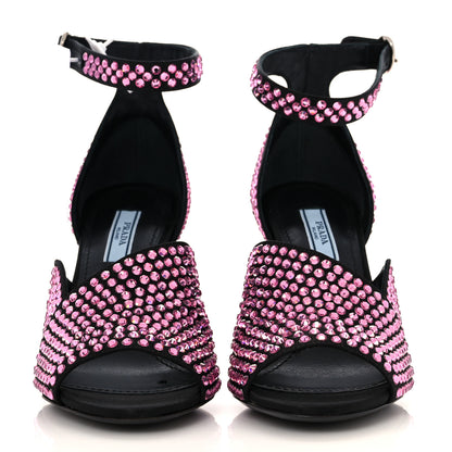 Prada Satin Crystal Ankle Wrap 105mm Sandals 37 Rosa 2 of 8