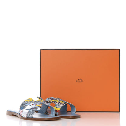 Hermes Cotton Canvas Oran Sandals 39.5 Multicolor Bleu Dorset 11 of 11