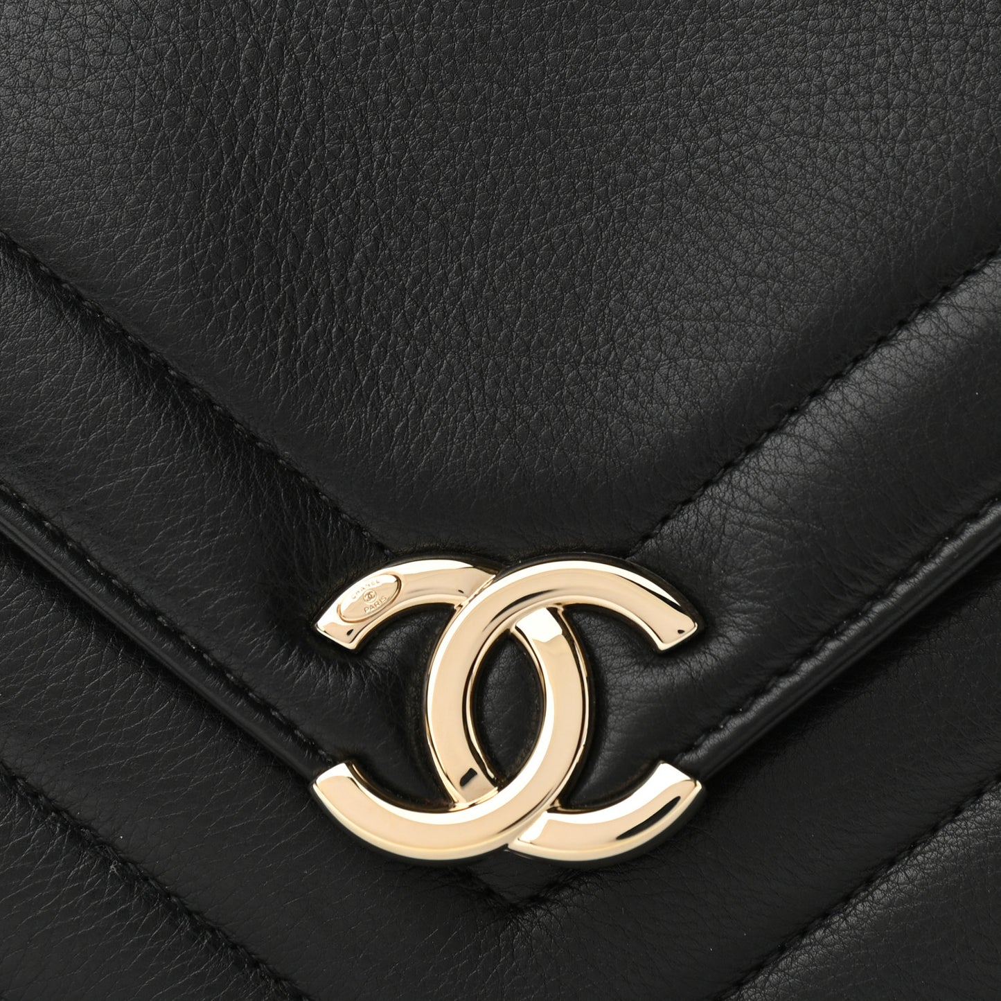 Calfskin Quilted Chevron Small Single Flap Black