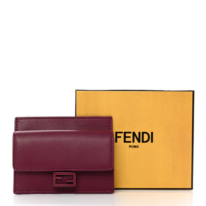 Fendi Nappa Matisse Enamel FF Diagonal Embossed Fold Over Card Holder Wallet Rosso Roma 8 of 8