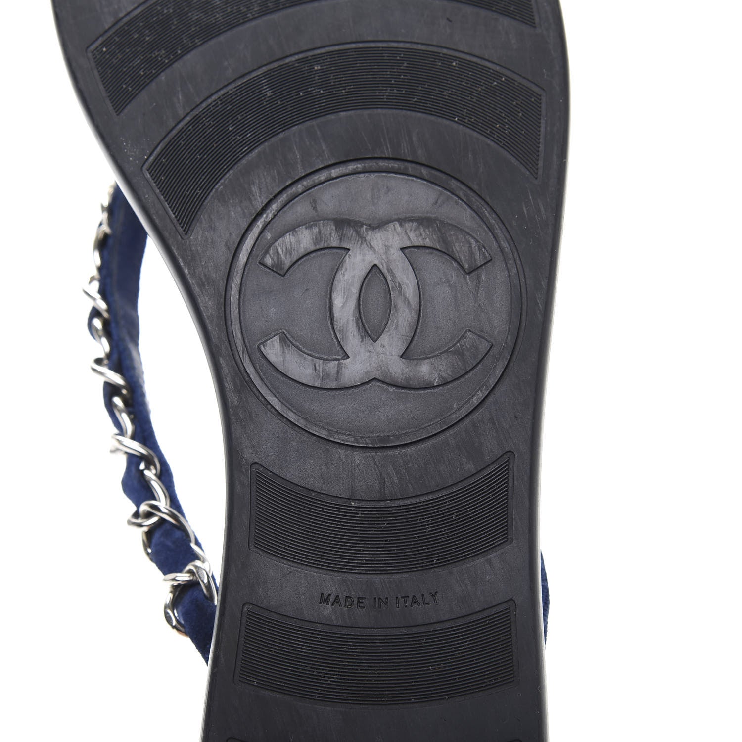 Chanel Suede Calfskin Quilted Chain Thong Sandals 40.5 Navy Blue 6 of 7