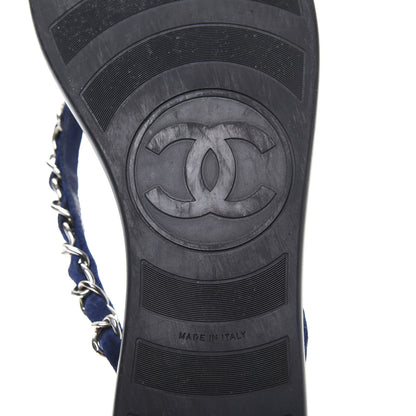 Chanel Suede Calfskin Quilted Chain Thong Sandals 40.5 Navy Blue 6 of 7