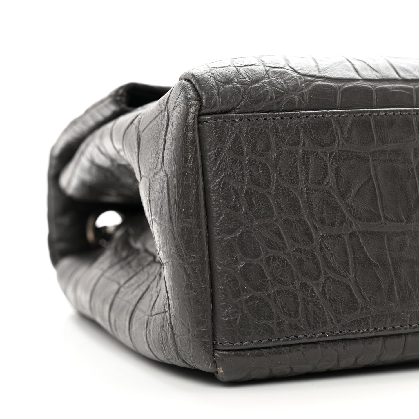 Calfskin Crocodile Embossed Medium West Hollywood Monogram Fold-Over Grey