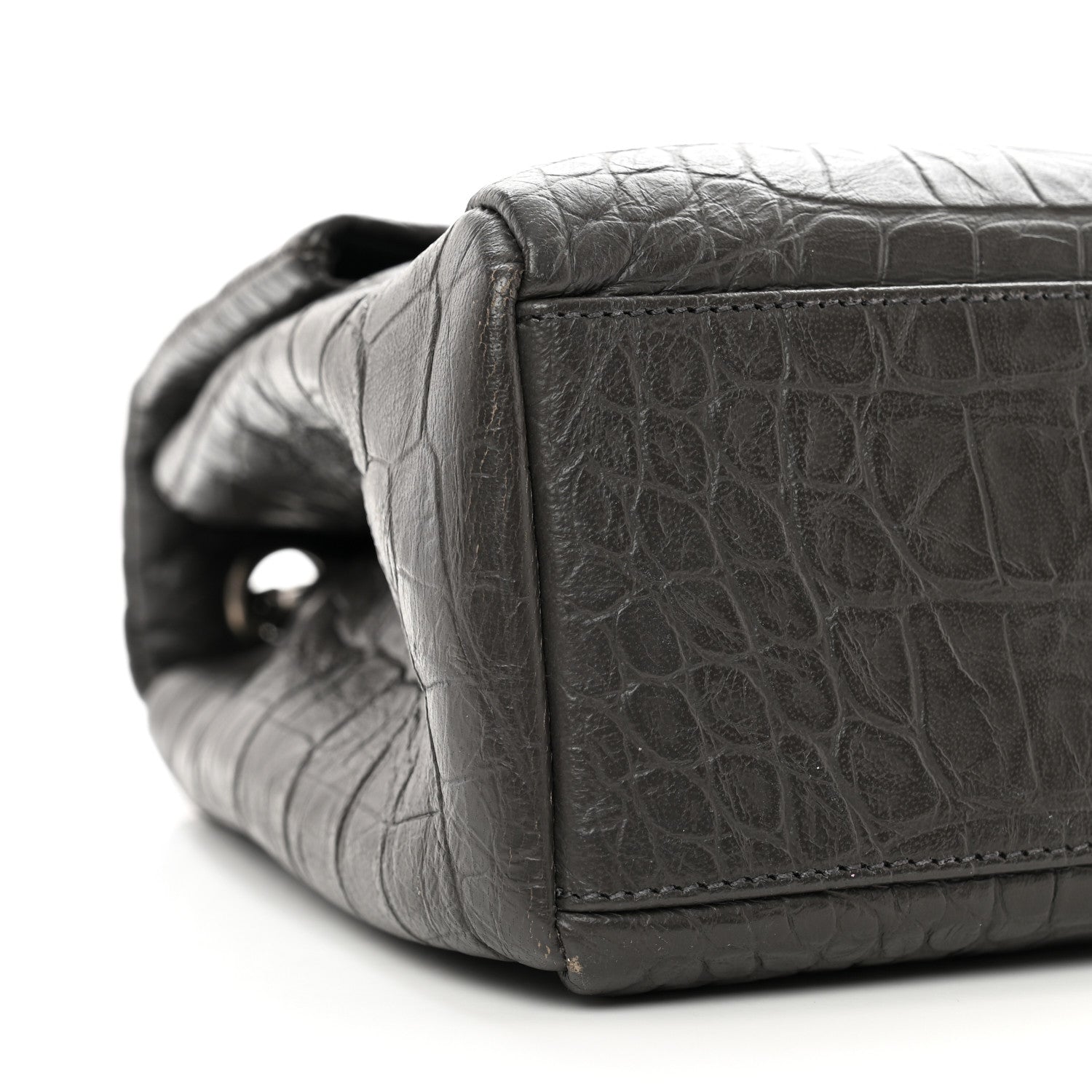 Saint Laurent Calfskin Crocodile Embossed Medium West Hollywood Monogram Fold-Over Grey 8 of 9