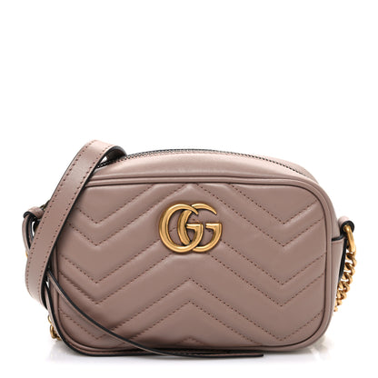 Gucci Calfskin Matelasse Mini GG Marmont Chain Shoulder Bag Porcelain Rose 1 of 10