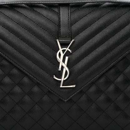 Saint Laurent Grain De Poudre Textured Mixed Matelasse Large Triquilt Monogram Satchel Black 5 of 10