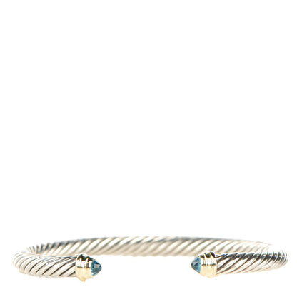 David Yurman Sterling Silver 14K Yellow Gold Blue Topaz 5mm Cable Classics Petite Color Bracelet 1 of 5