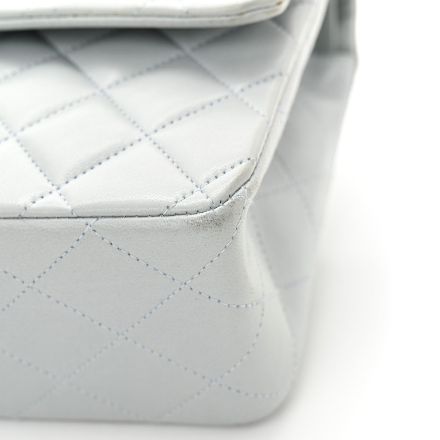 Lambskin Quilted Medium Double Flap Light Blue