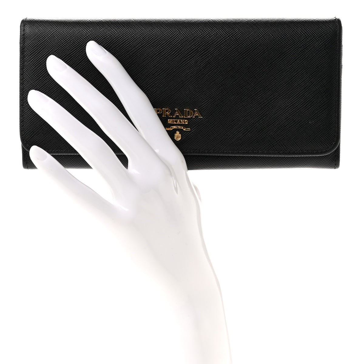 Prada Saffiano Metal Continental Flap Travel Wallet Black 2 of 8
