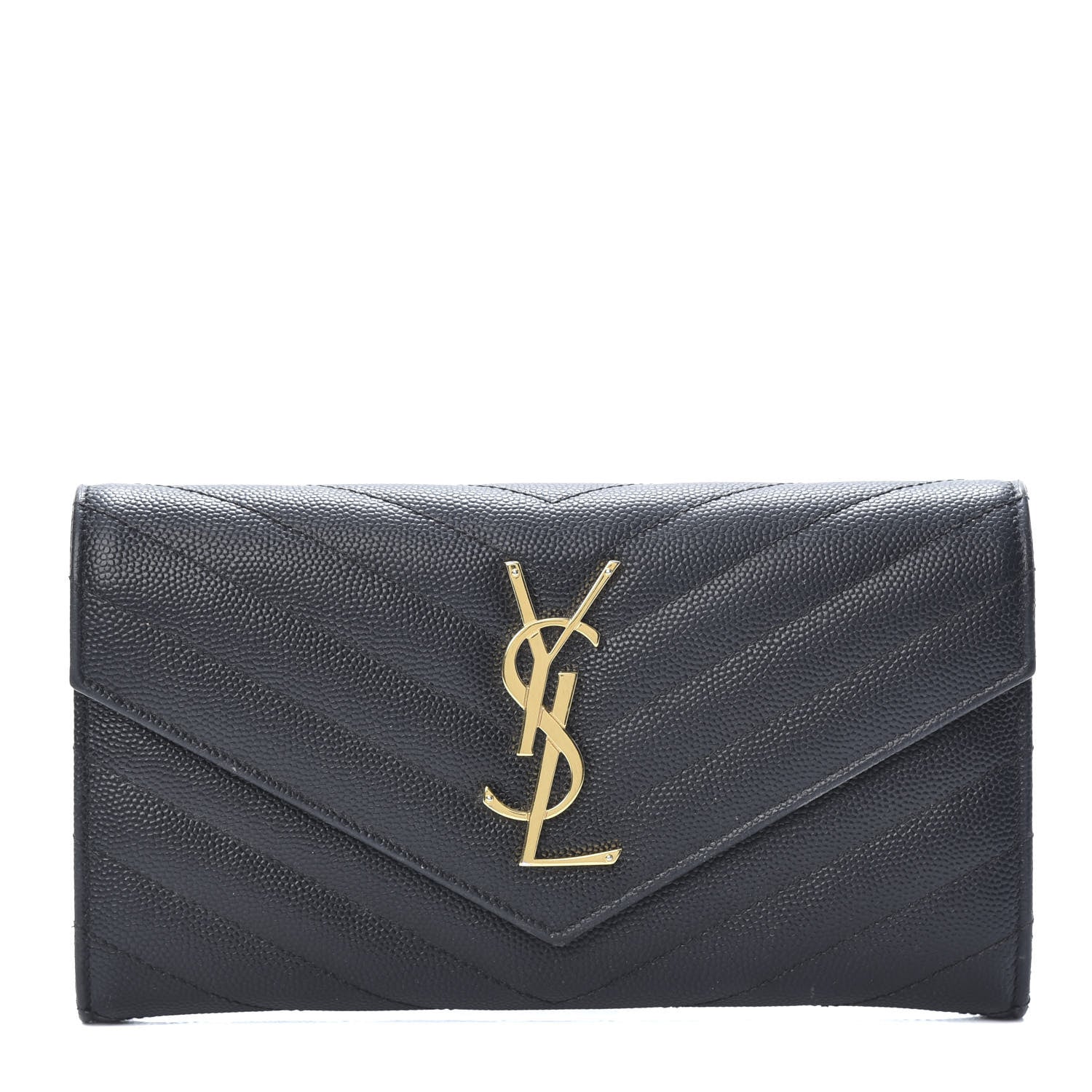 Saint Laurent Grain De Poudre Matelasse Chevron Monogram Flap Wallet Black 1 of 9