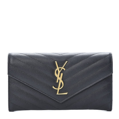Saint Laurent Grain De Poudre Matelasse Chevron Monogram Flap Wallet Black 1 of 9