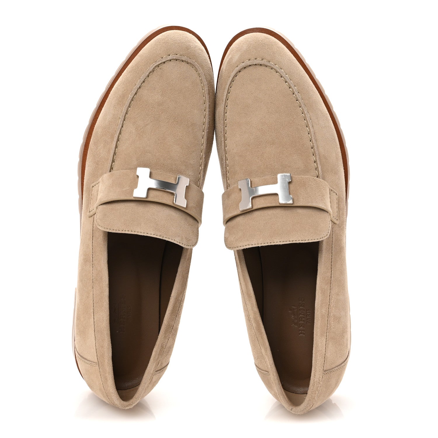 Hermes Suede Goatskin Womens Faubourg Loafers 41 Beige Argile 2 of 9