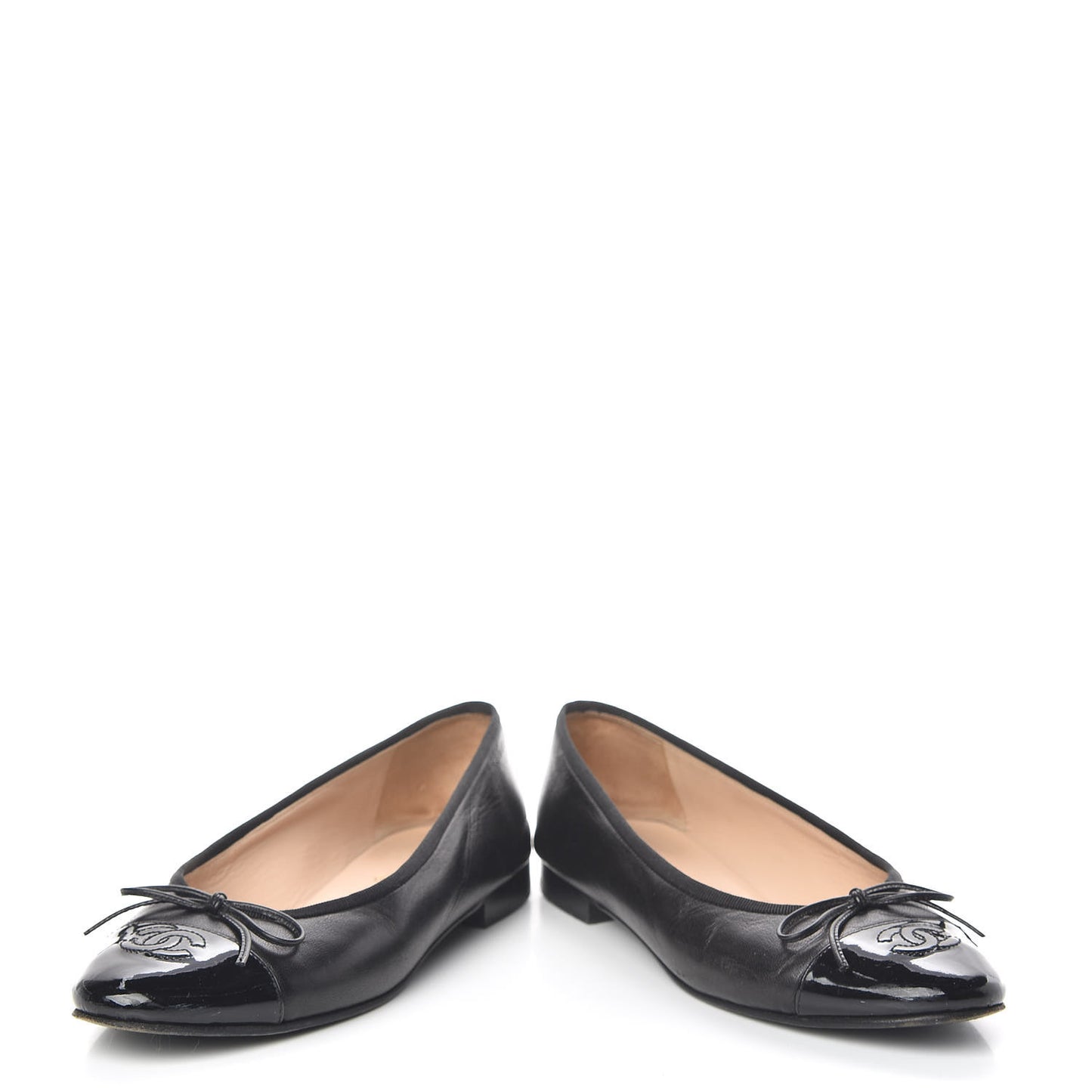 Lambskin Patent CC Cap Toe Ballerina Flats 38.5 Black