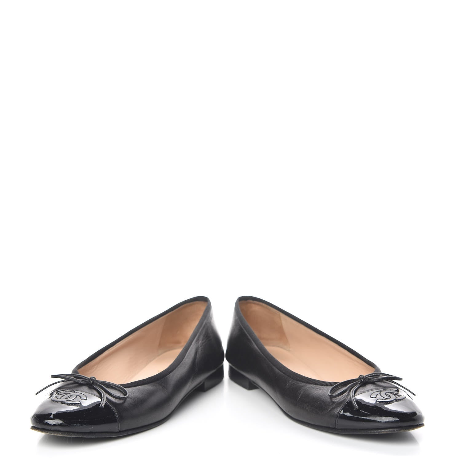Chanel Lambskin Patent CC Cap Toe Ballerina Flats 38.5 Black 6 of 20