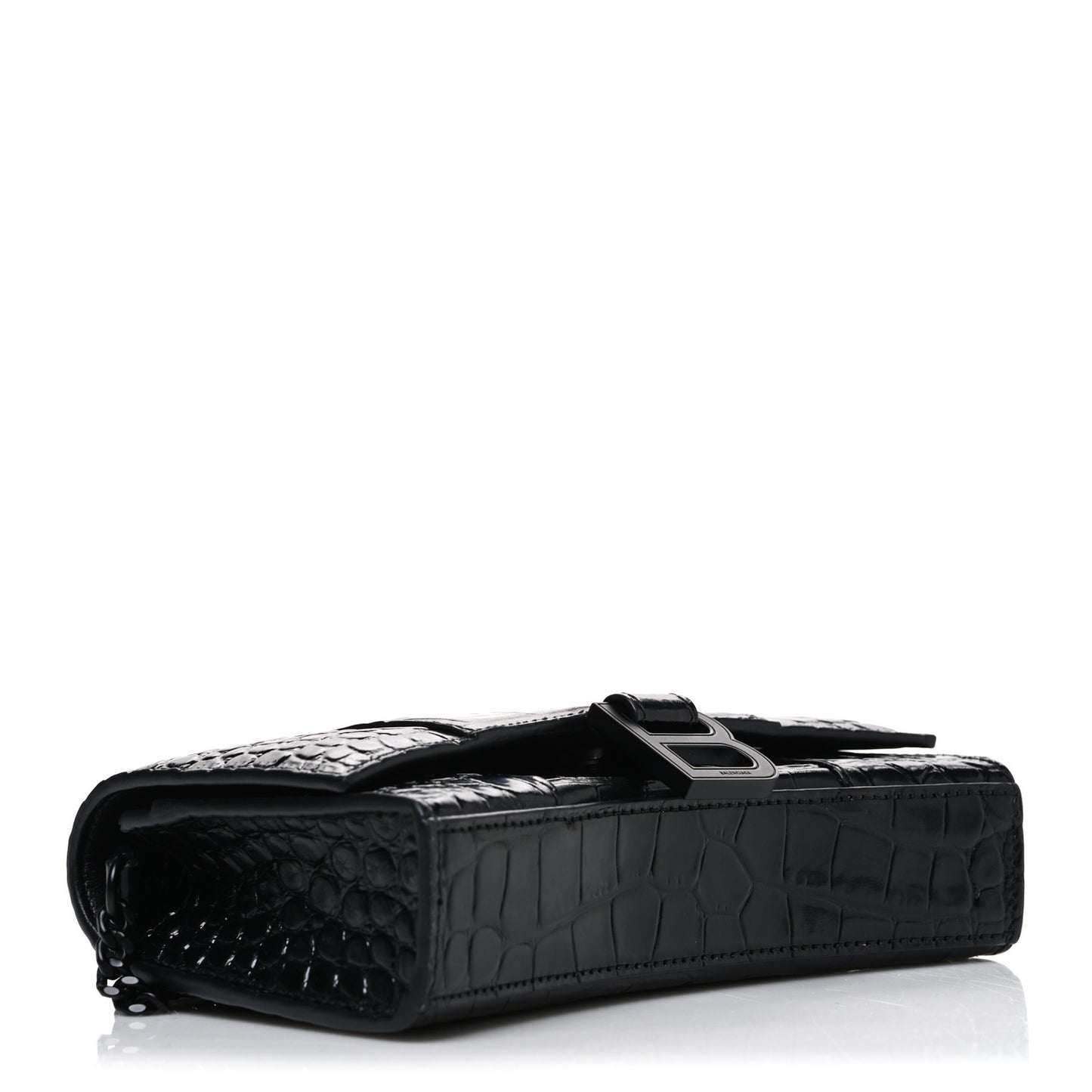 Shiny Calfskin Monochrome Crocodile Embossed Hourglass Chain Bag Black