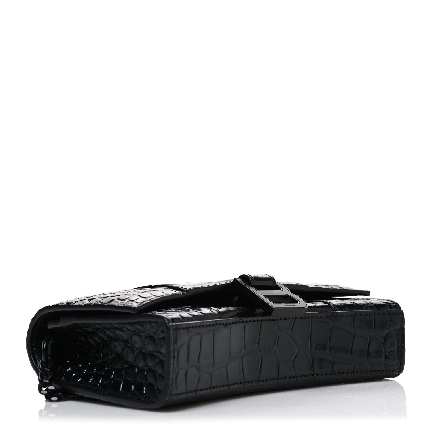 Balenciaga Shiny Calfskin Monochrome Crocodile Embossed Hourglass Chain Bag Black 4 of 9