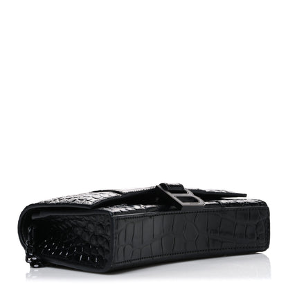 Balenciaga Shiny Calfskin Monochrome Crocodile Embossed Hourglass Chain Bag Black 4 of 9