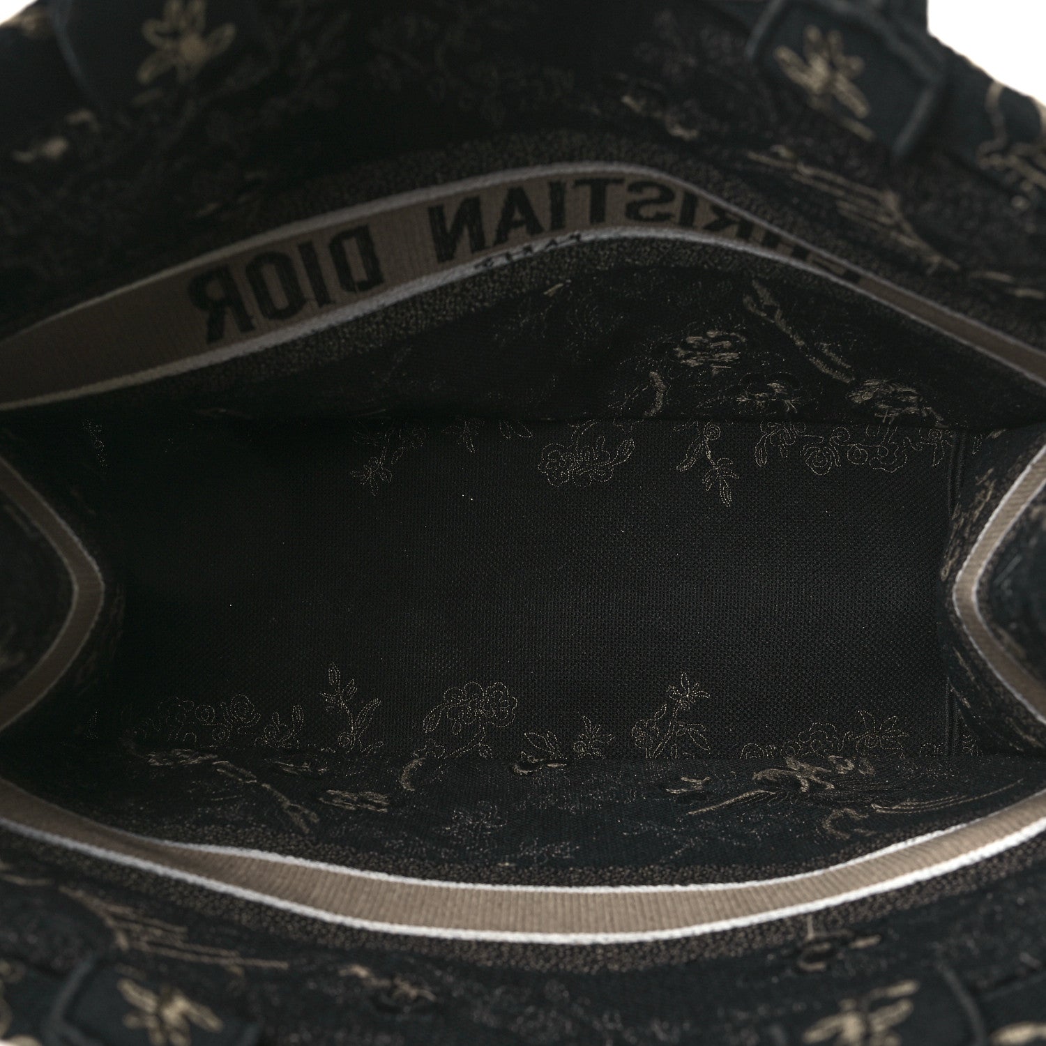 Christian Dior Canvas Embroidered Large Ornamental Cornely Book Tote Black Beige 6 of 13