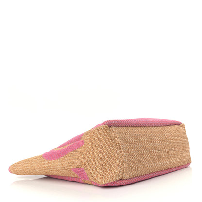 Chanel Woven Straw Raffia Logo Tote Pink Beige 4 of 11