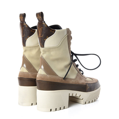 Louis Vuitton Suede Calfskin Monogram Laureate Platform Desert Boots 35 Beige 4 of 8