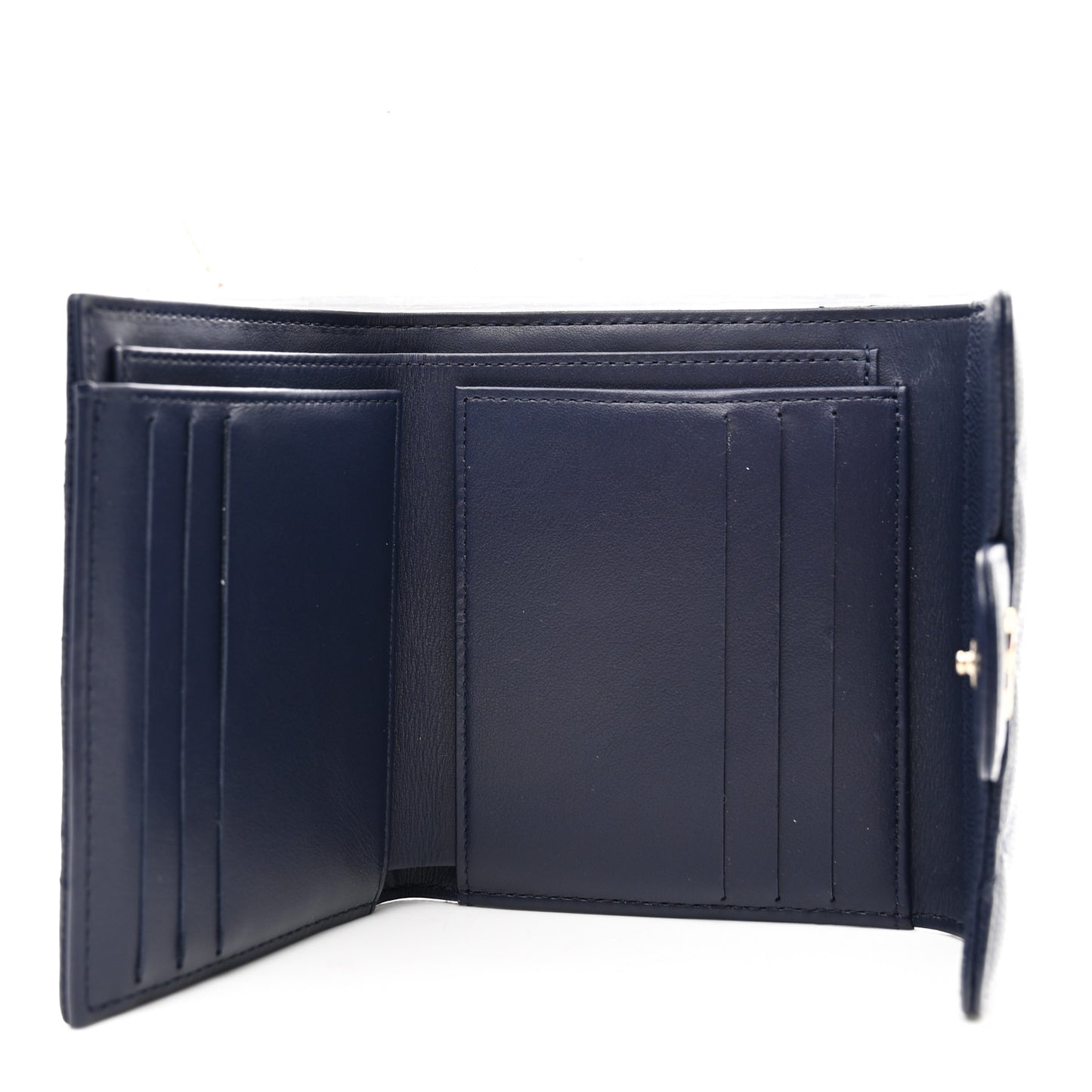 Caviar Quilted Compact Flap Wallet Navy