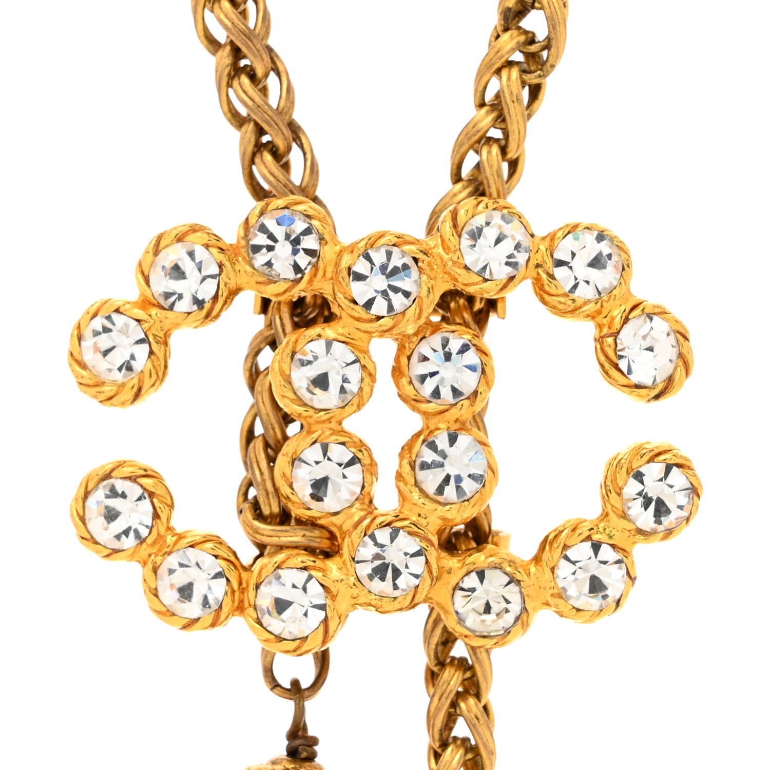 Chanel Pearl Crystal Chain CC Bolo Necklace Gold 4 of 6