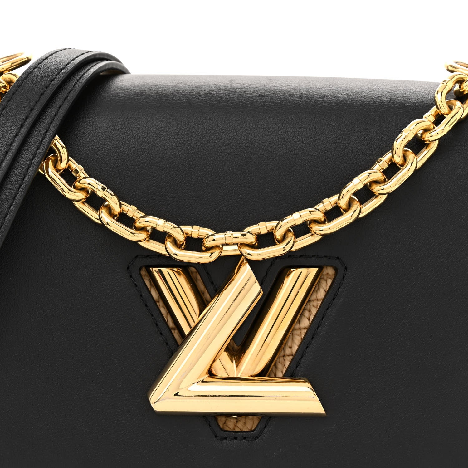 Louis Vuitton Calfskin Raffia Twist Shoulder Bag MM Black 8 of 14
