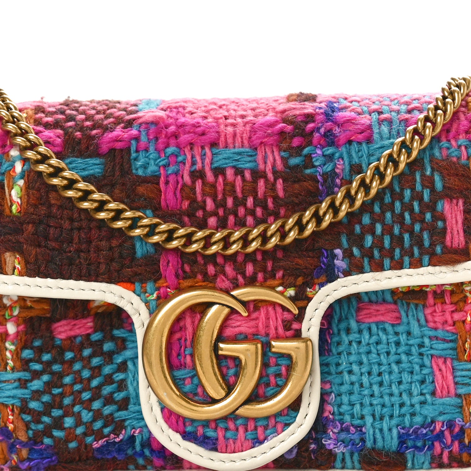 Gucci Tweed Calfskin Spicy Check Super Mini GG Marmont Shoulder Bag Pink Multicolor Mystic White 8 of 11