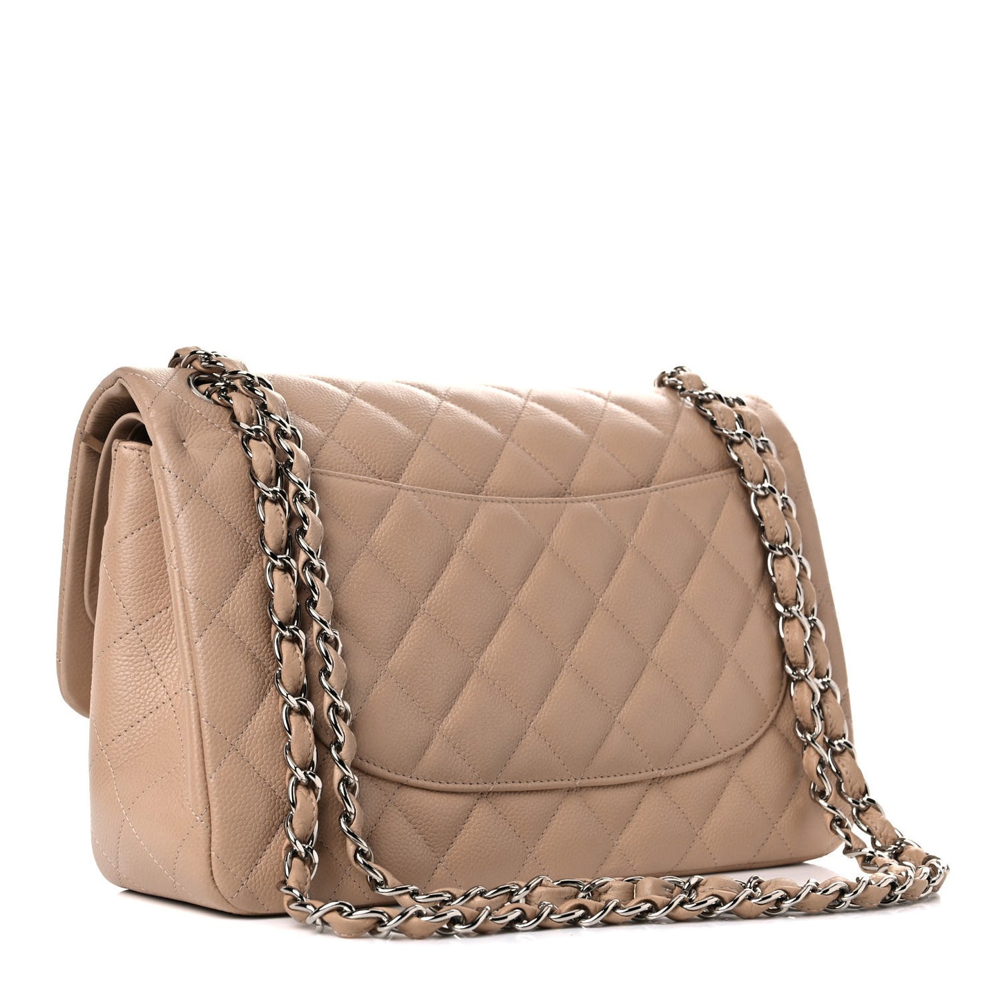 Caviar Quilted Jumbo Double Flap Beige